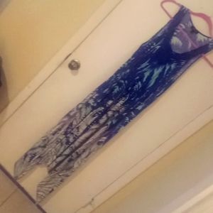 Woman's long casual dress. Multi color, size small, embroidered neckline.